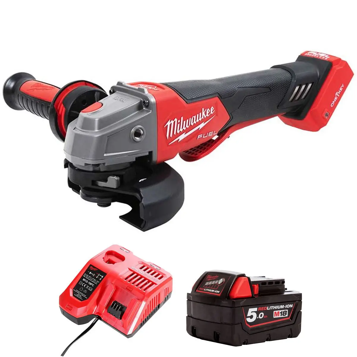 Milwaukee M18onefsag115xpdb-0 18V Fuel One-Key Brushless 115Mm Angle Grinder With 1 X 5.0Ah Battery & Charger 1