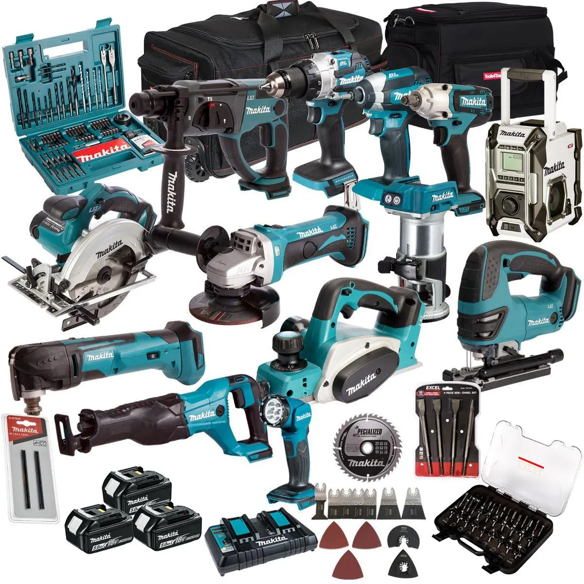 Makita 18V 13 Piece Combo Kit With 3 X 5.0Ah Battery Charger & Accessories Set T4tkit-17222 1
