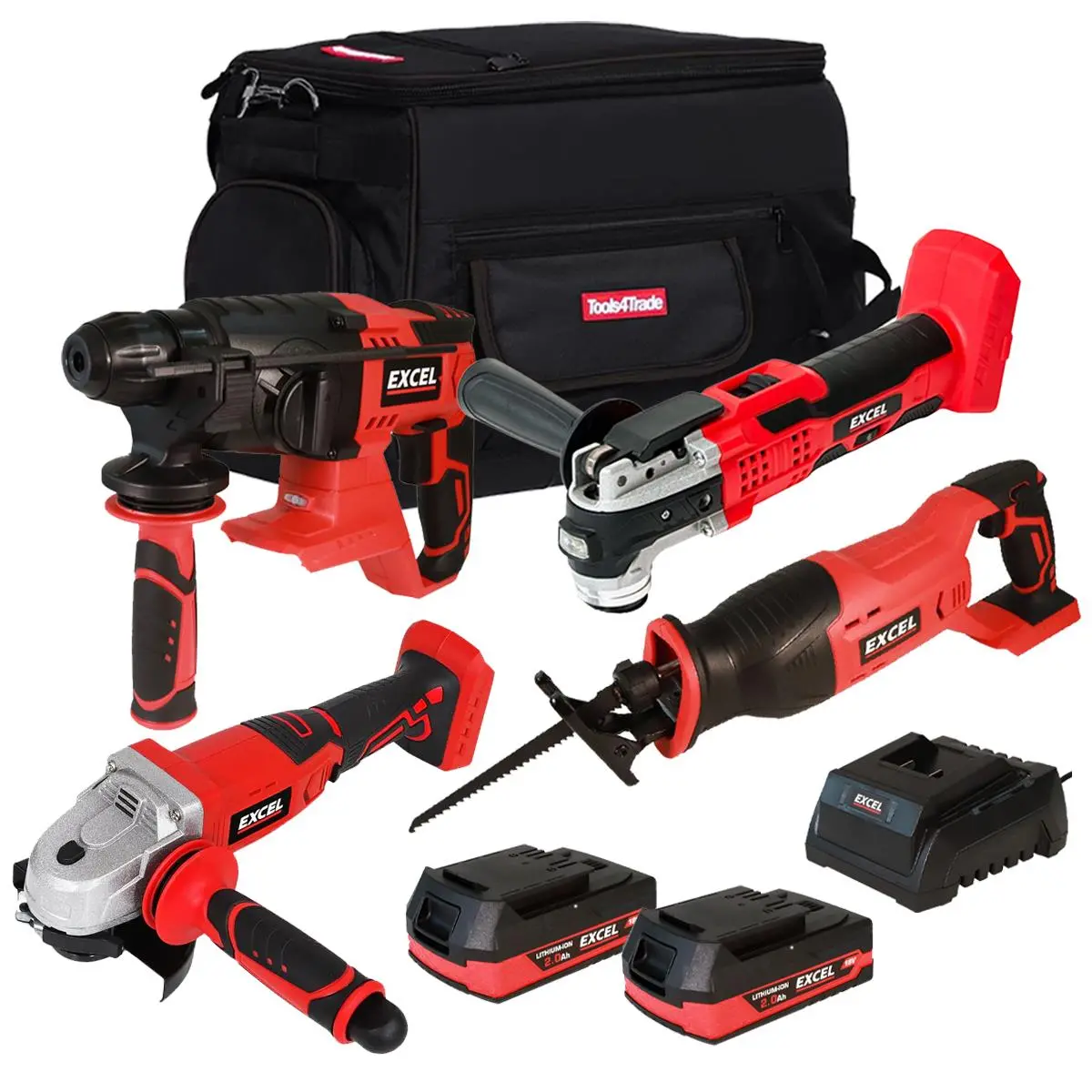 Excel 18V Cordless 4 Piece Tool Kit With 2 X 2.0Ah Batteries & Charger In Bag Exlkit-29329 1