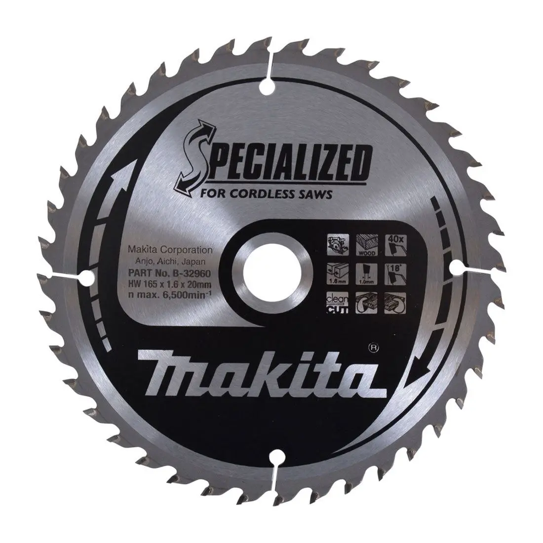 Makita 165Mm 40T Wood Specialized Circular Saw Blade B-32960 1