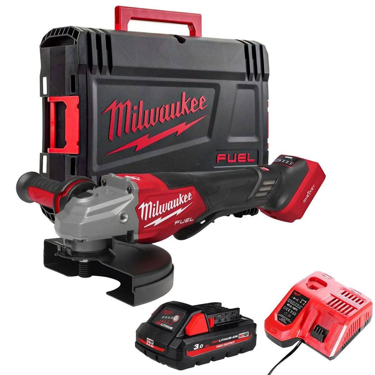 Milwaukee M18fhsago180vxpdb2-0X 18V M18 Angle Grinder With 1 X 3.0Ah Battery Charger & Case 1