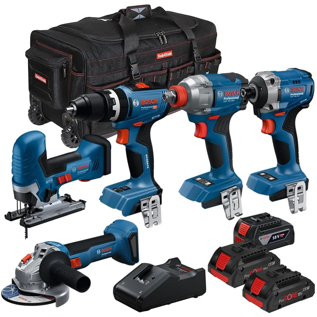 Bosch 18V 5 Piece Brushless Combo Tool Kit With 3 X Batteries & Charger T4tkit-28131 1