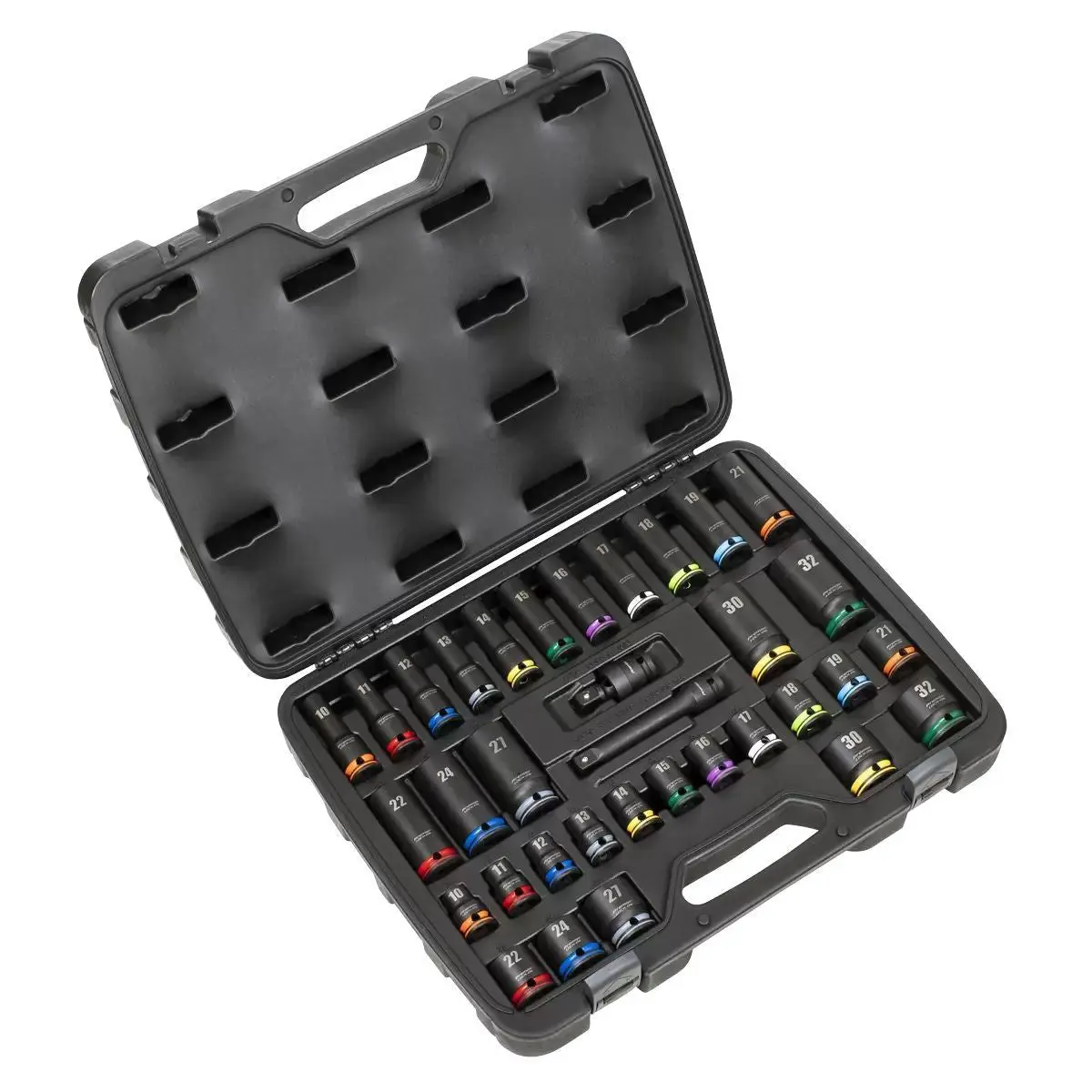 Sealey Ak5636m Lock-On Standard & Deep Impact Socket Set 34Pc 1/2"Sq Drive 6Pt Metric 1