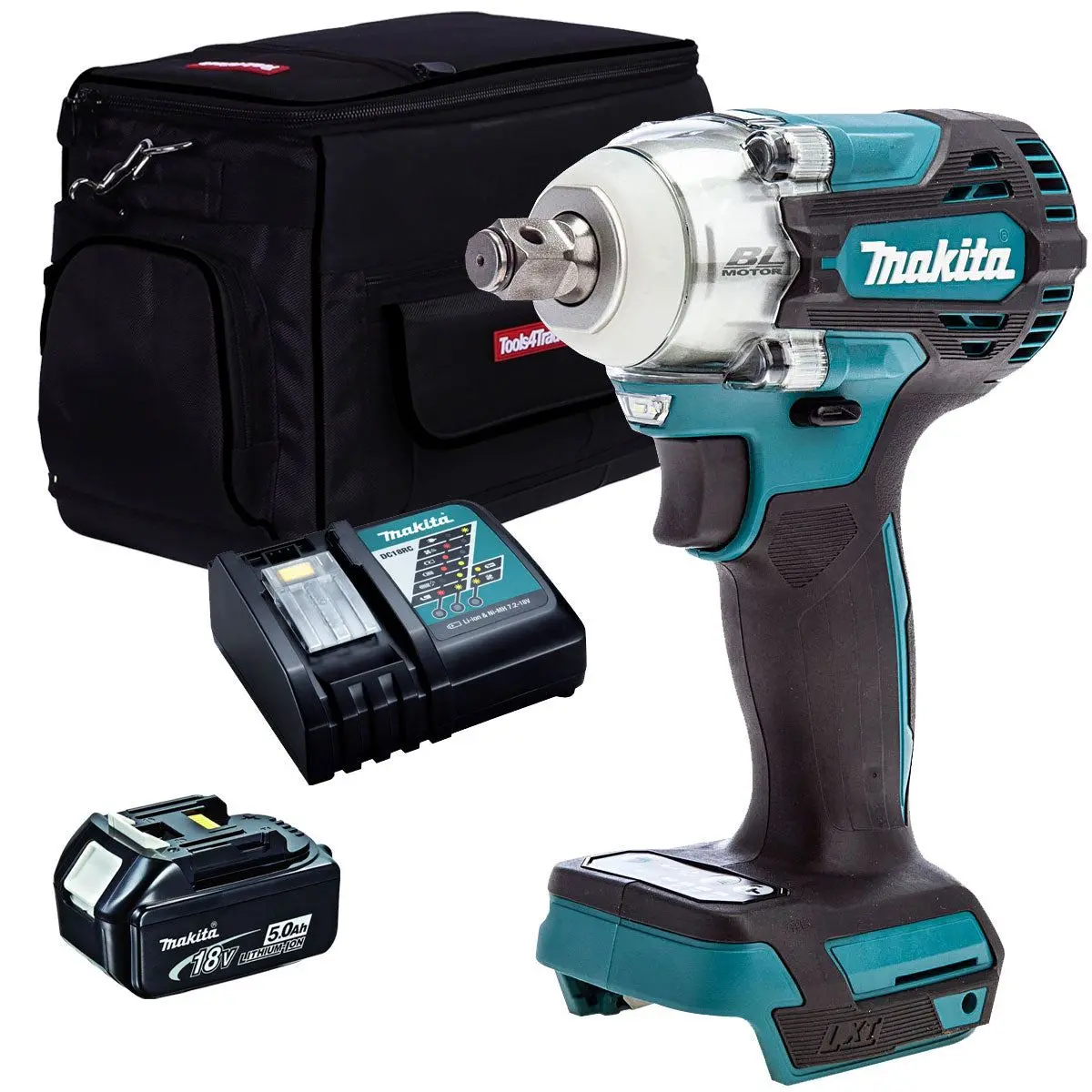 Makita Dtw300z 18V Brushless 1/2" Impact Wrench With 1 X 5.0Ah Battery Charger & Tool Bag 1