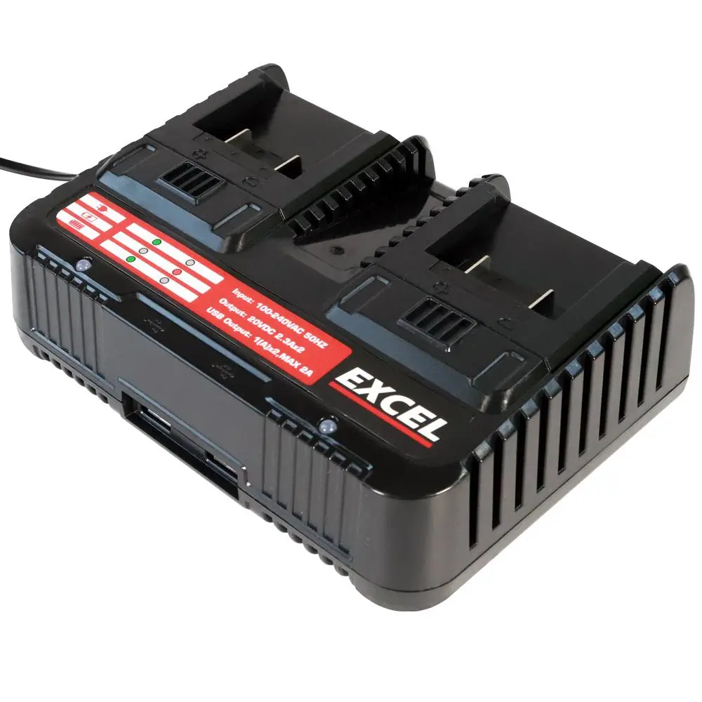 Excel 100-240V Dual Port Fast Battery Charger 2.3A 1