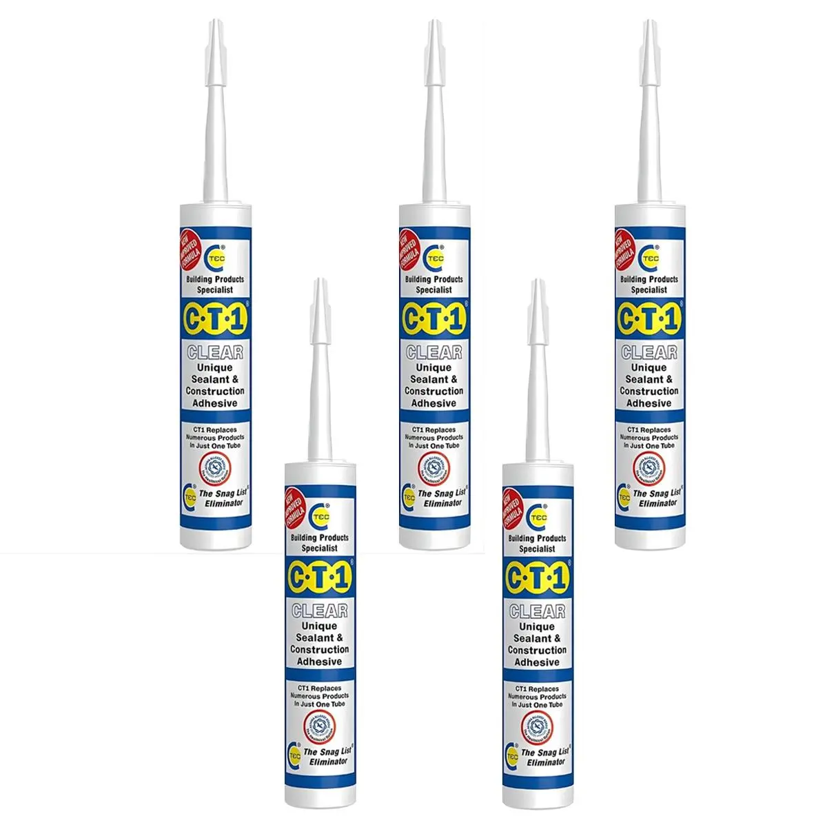 C-Tec Ct1 290Ml Unique Sealant & Construction Adhesive Clear Pack Of 5 1