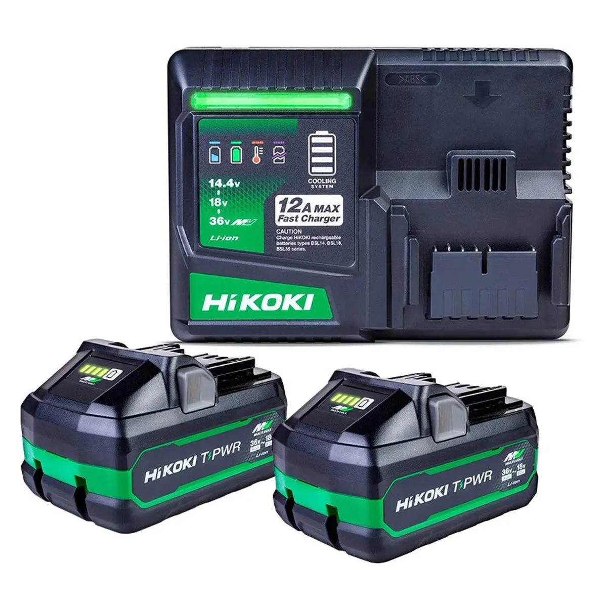 Hikoki Uc36ysl2jaz 36V/18V T-Pwr Multivolt Starter Pack 2 X 4.0Ah/8.0Ah Bsl3640mvt Tabless Battery & Uc36ysl2 Fast Charger 1