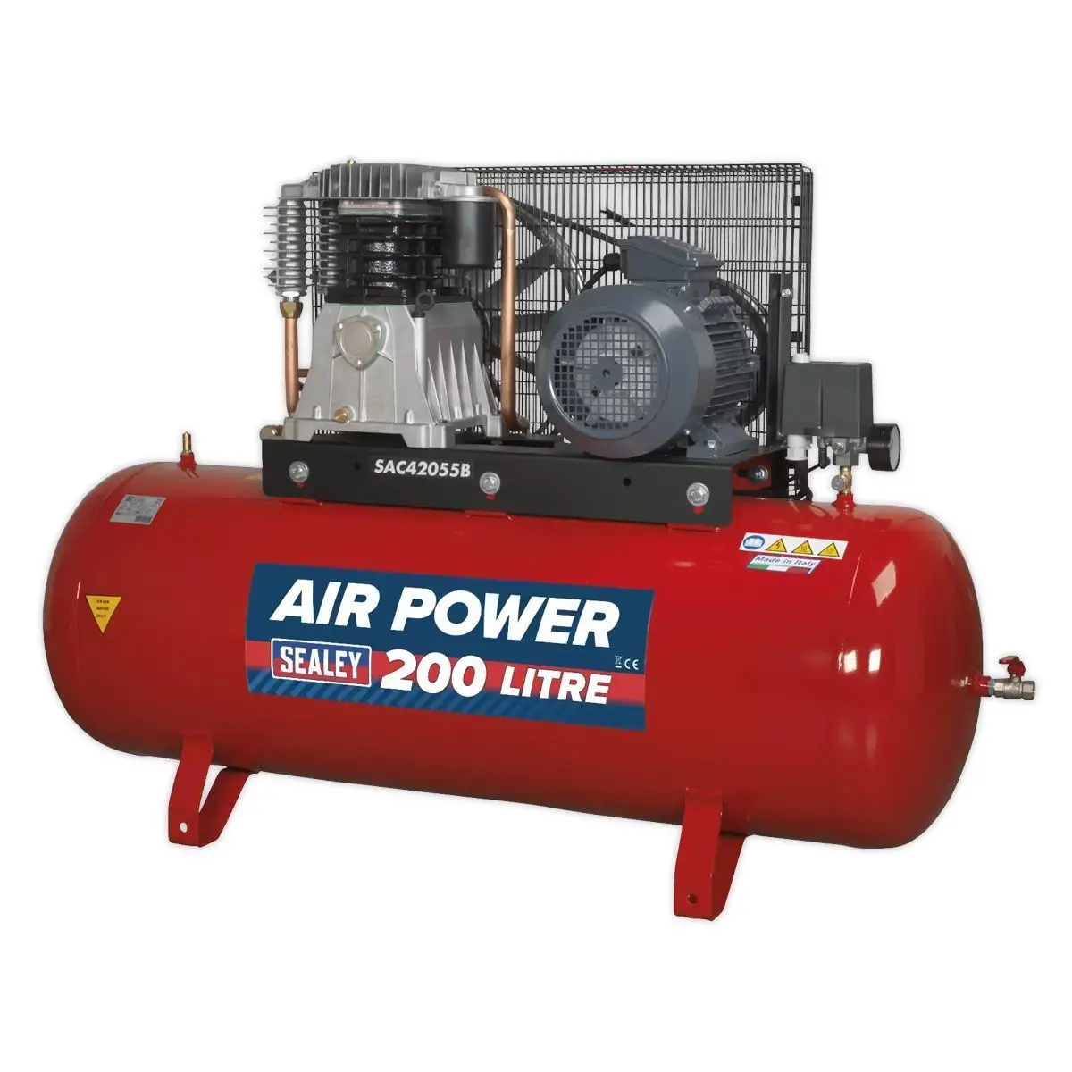 Sealey Sac42055b 200L Belt Drive Air Compressor With Cast Cylinders 415V/32A 1