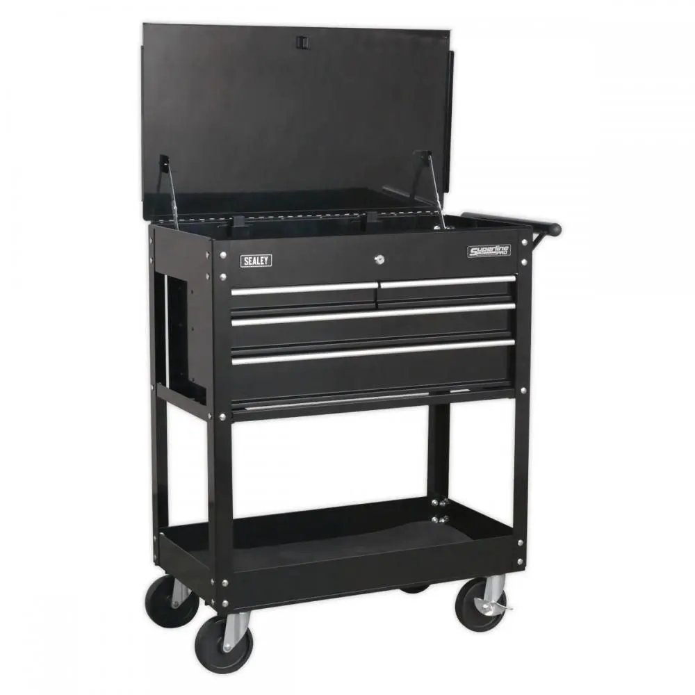 Sealey Ap850mb Heavy-Duty Mobile Tool & Parts Trolley With 4 Drawers & Lockable Top - Black 2