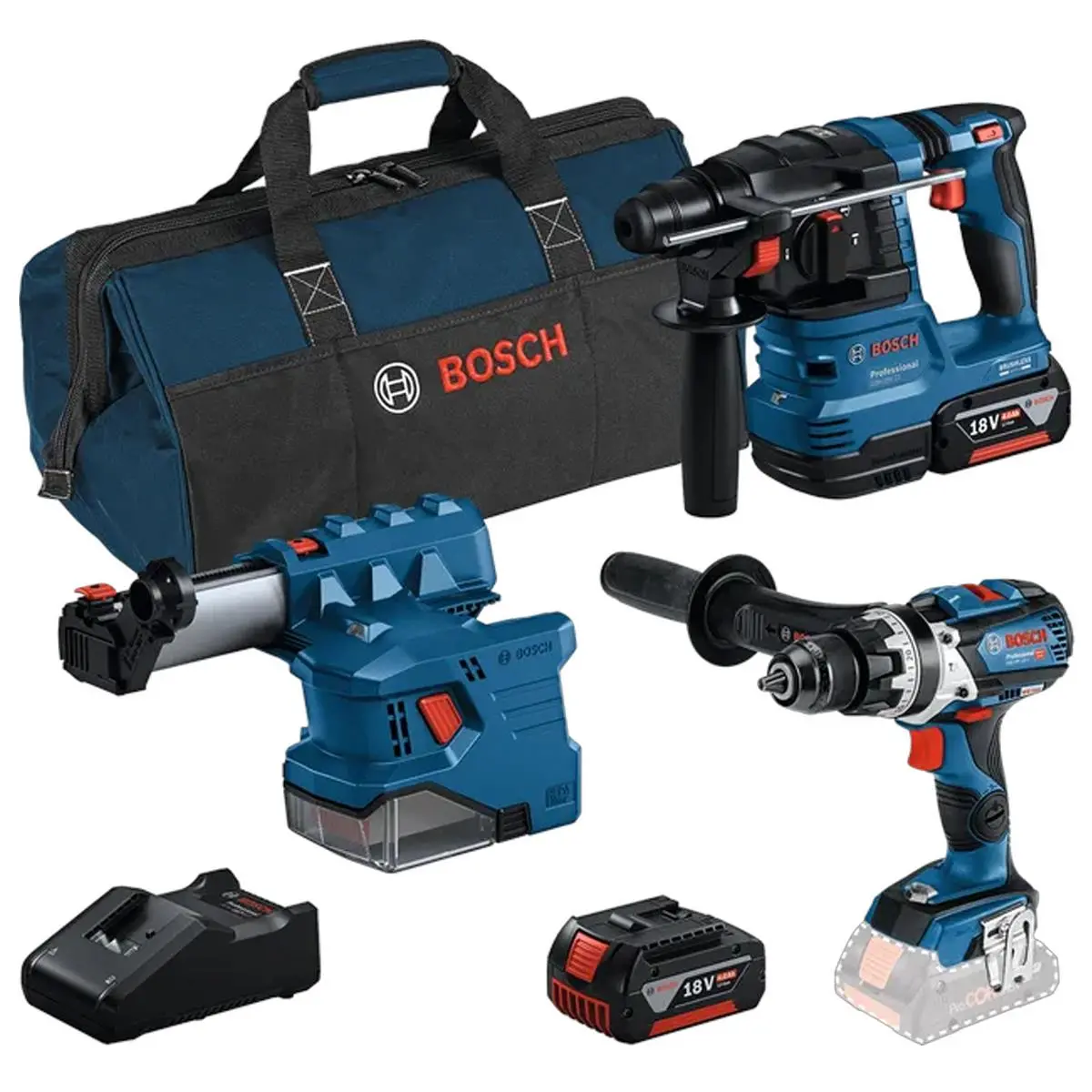Bosch 0615A5008a 18V Brushless 3 Piece Tool Kit With 2 X 4.0Ah Battery, Charger & Tool Bag 1