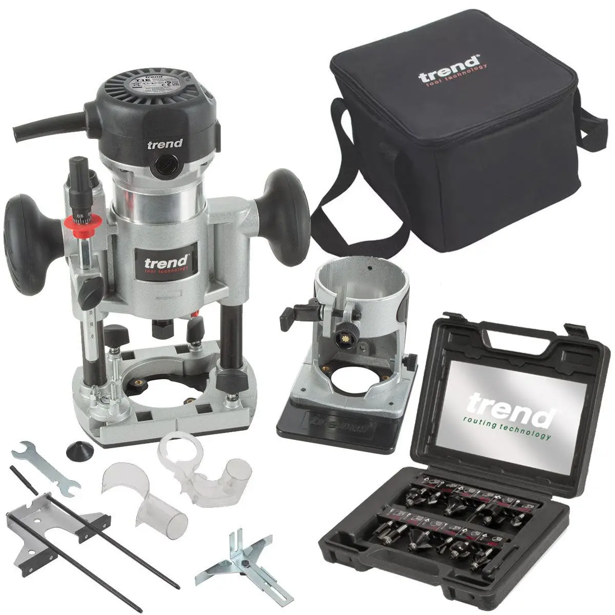 Trend T1eps 1/4" Trim & Plunge Router Kit 240V/710W With 12 Piece Cutter Set 1