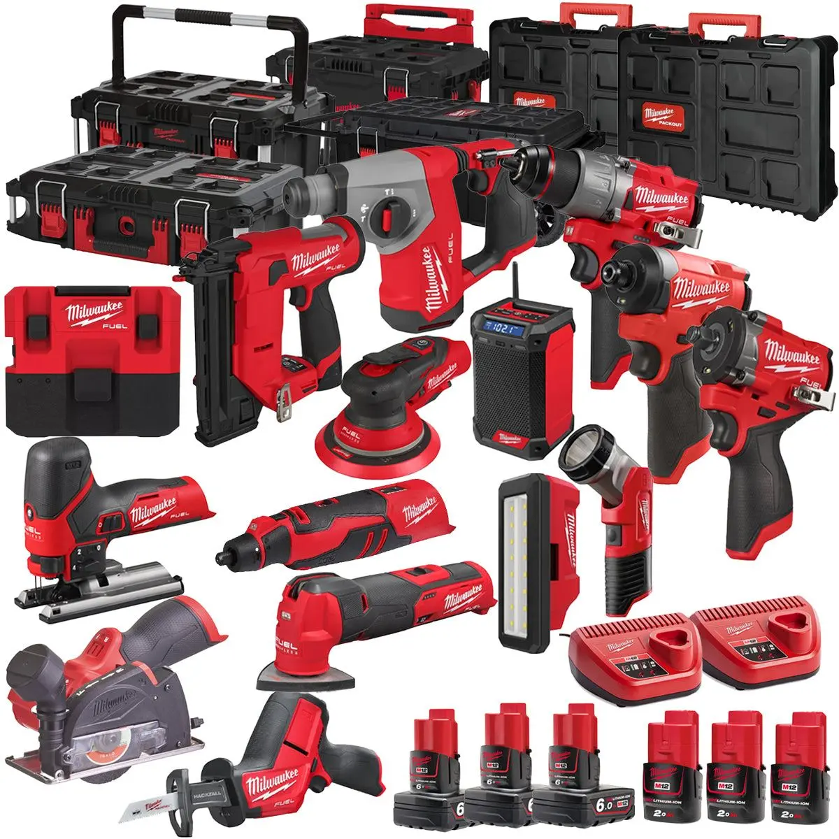 Milwaukee 12V 15 Piece Power Tool Kit With 6 X Batteries T4tkitm - 18468 1