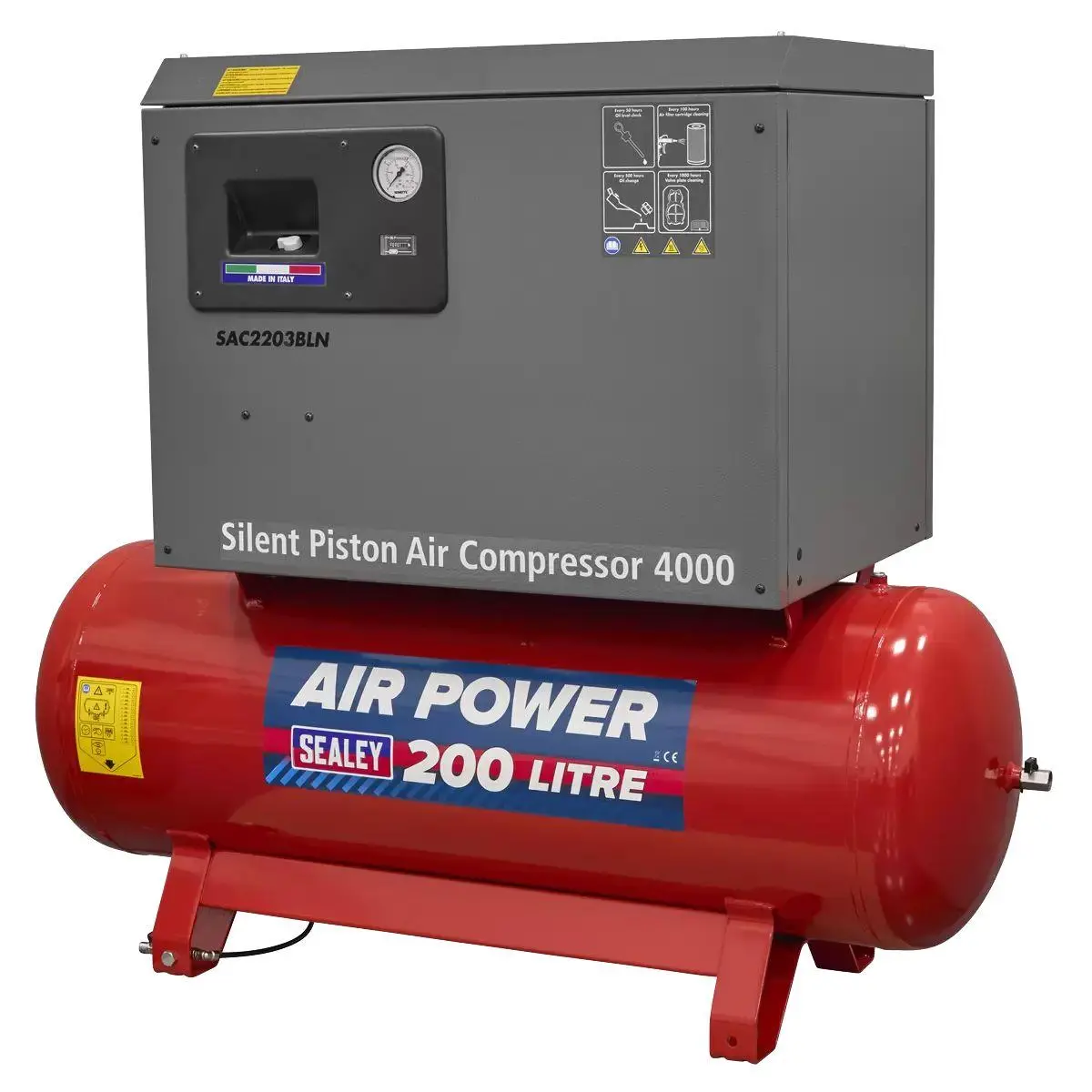 Sealey Sac2203bln Low Noise 200L Belt Drive Air Compressor With Cast Cylinder 230V/16A 1
