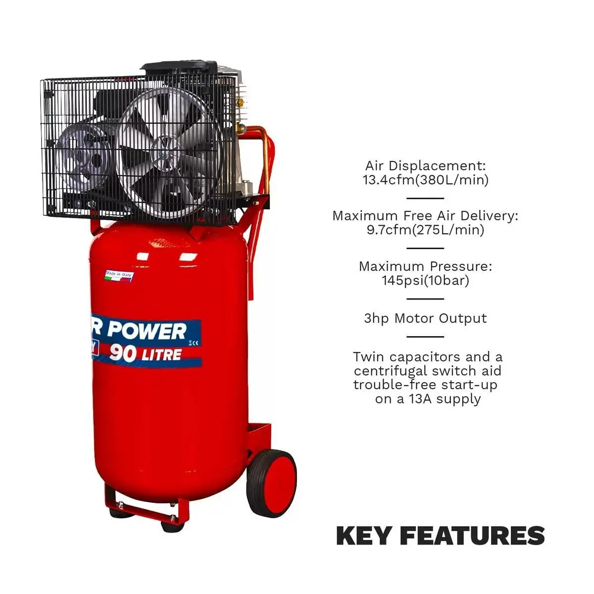 Sealey Sac1903b 90Ltr Vertical Belt Drive Compressor 230V/13A 2