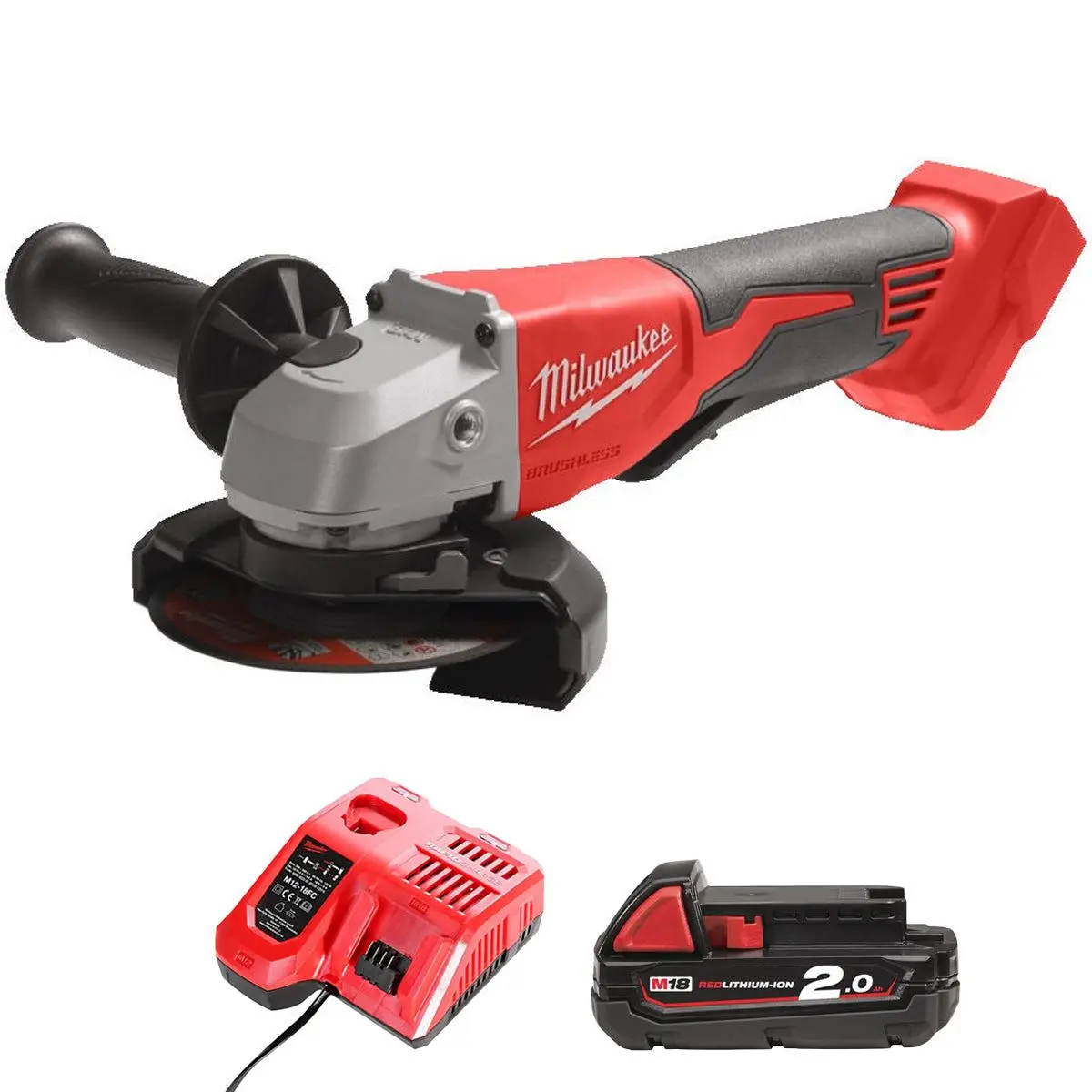 Milwaukee M18blsag115xpd-0 18V Brushless 115Mm Angle Grinder With 1 X 2.0Ah Battery & Charger 1