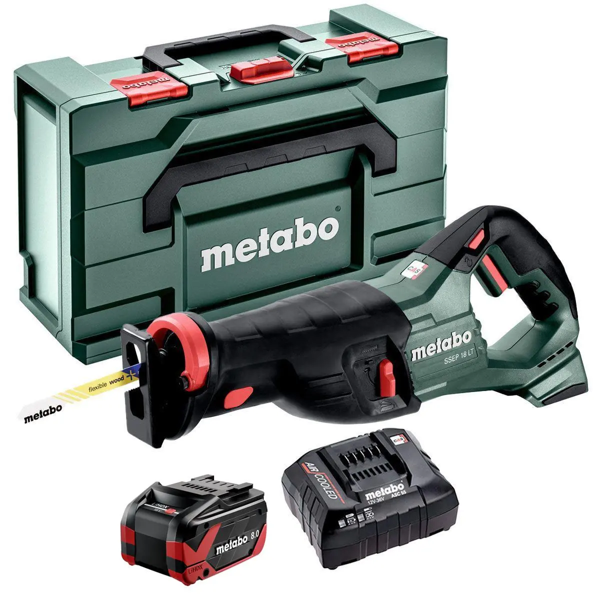 Metabo Ssep 18 Lt 18V Sabre Saw With 1 X 8.0Ah Battery Charger & Metabox 1