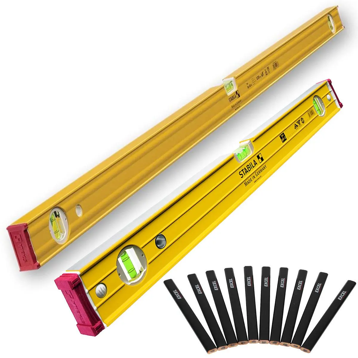 Stabila 96-2 Double Plumb Ribbed Box Level 60Cm + 120Cm Twin Pack With 10 Pencil Set 1