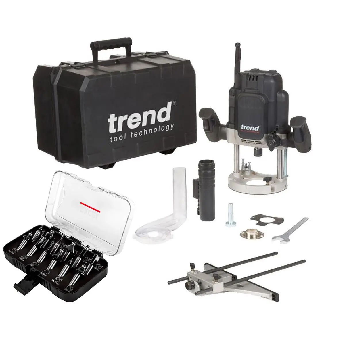 Trend T12elk 1/2" Variable Speed Plunge Router 2100W 110V With 12 Piece Set 1