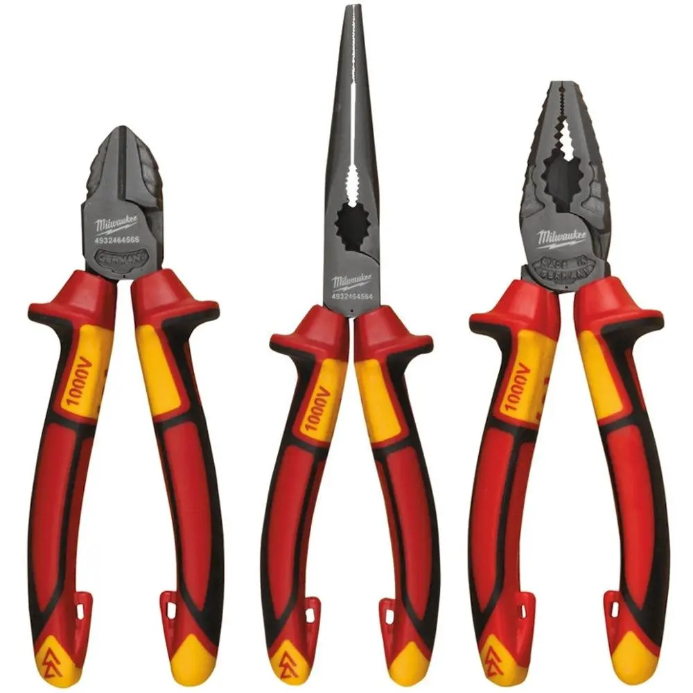 Milwaukee Vde Pliers 3Pc Set Diagonal Cutter, Long Round Nose Plier, Combi Plier 4932464575 1