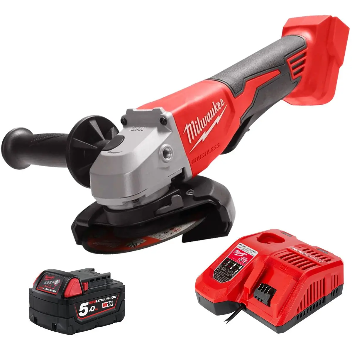 Milwaukee M18blsag115xpd-0 18V 115Mm Brushless Angle Grinder With 1 X 5.0Ah Battery & Charger 1