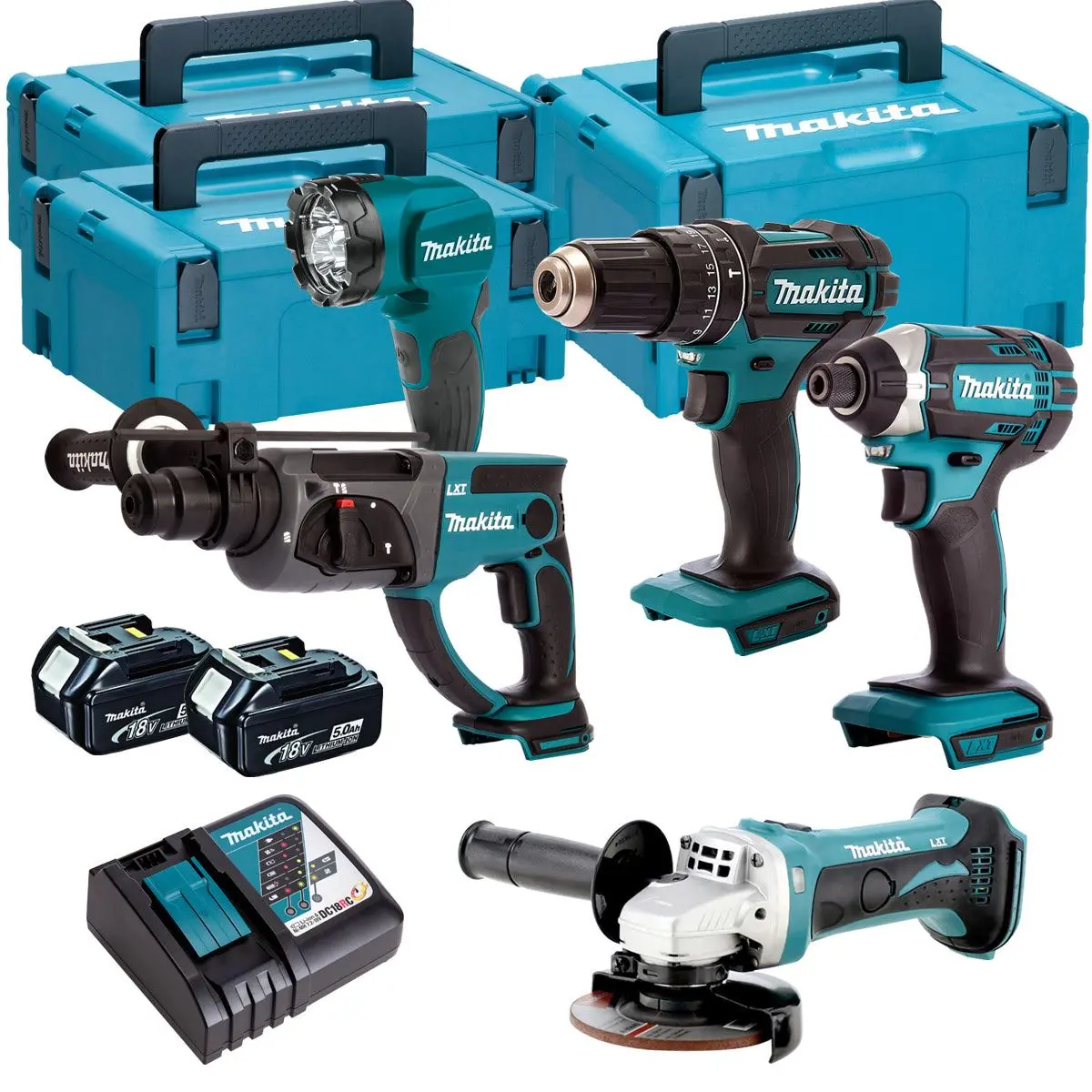 Makita 5 Piece Kit 18V Li-Ion With 2 X 5.0Ah Batteries Charger T4tkit-111 1