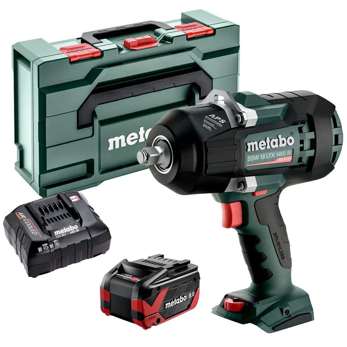 Metabo Ssw 18 Ltx 1450 Bl 18V Brushless 1/2" Impact Wrench With 1 X 8.0Ah Battery Charger & Metabox 1
