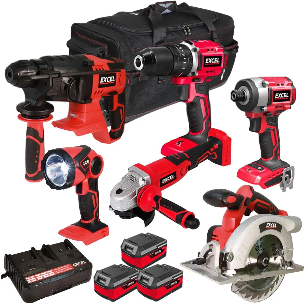Excel 18V Cordless 6 Piece Tool Kit With 3 X 4.0Ah Batteries & Charger In Bag Exl29260 1
