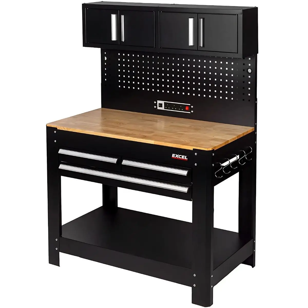 Excel 45" Workstation With Pegboard, 5 Drawers & Power Socket – Heavy-Duty Steel Workbench For Garage & Workshop 1