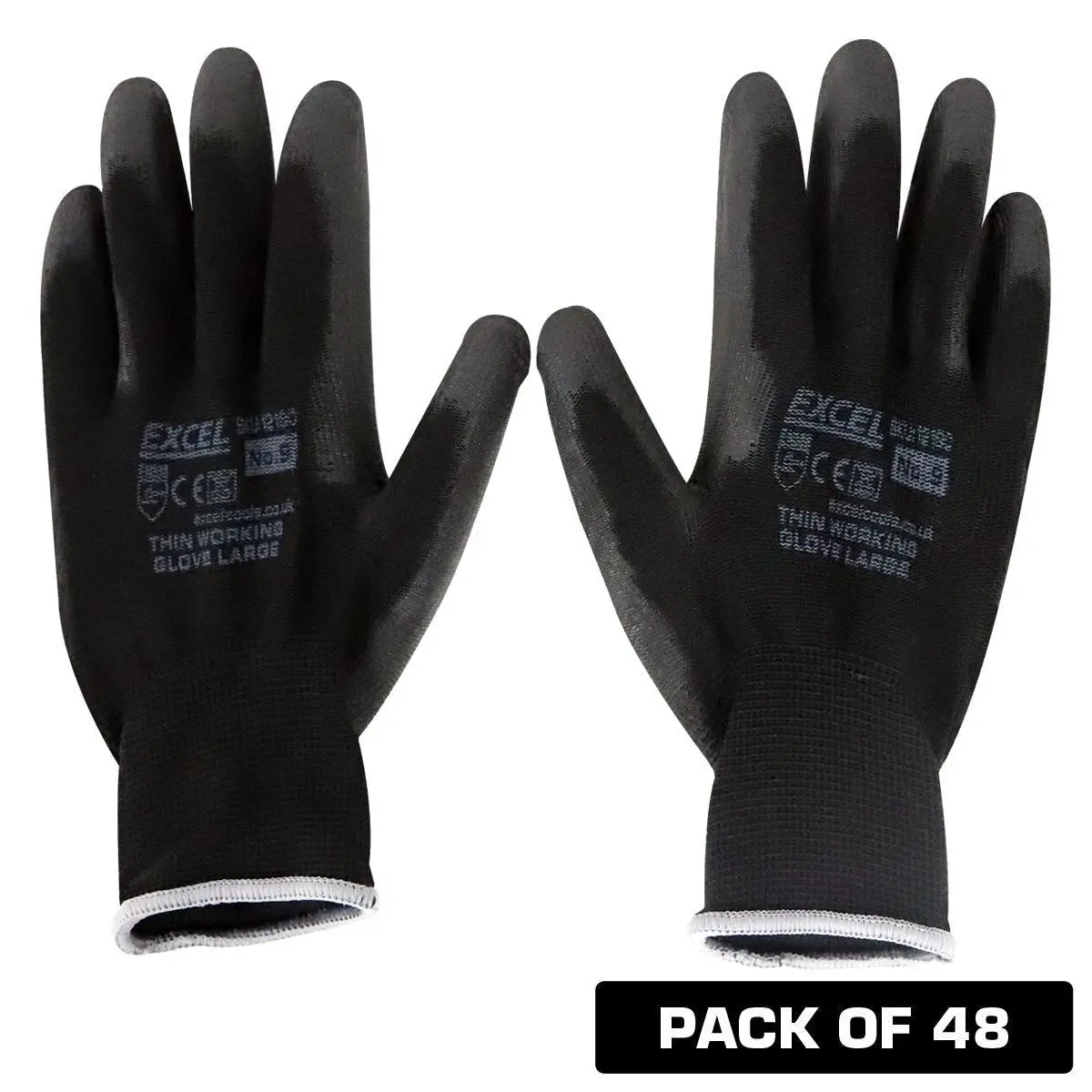 Excel Durable Grip Working Gloves Black Size Xl Pack Of 48 1