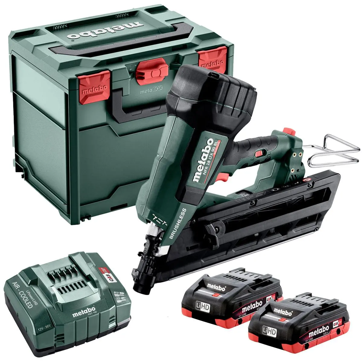 Metabo Nfr 18 Ltx 90 Bl 18V Brushless First Fix Framing Nailer With 2 X 4.0Ah Battery, Charger In Metabox 612090800 1