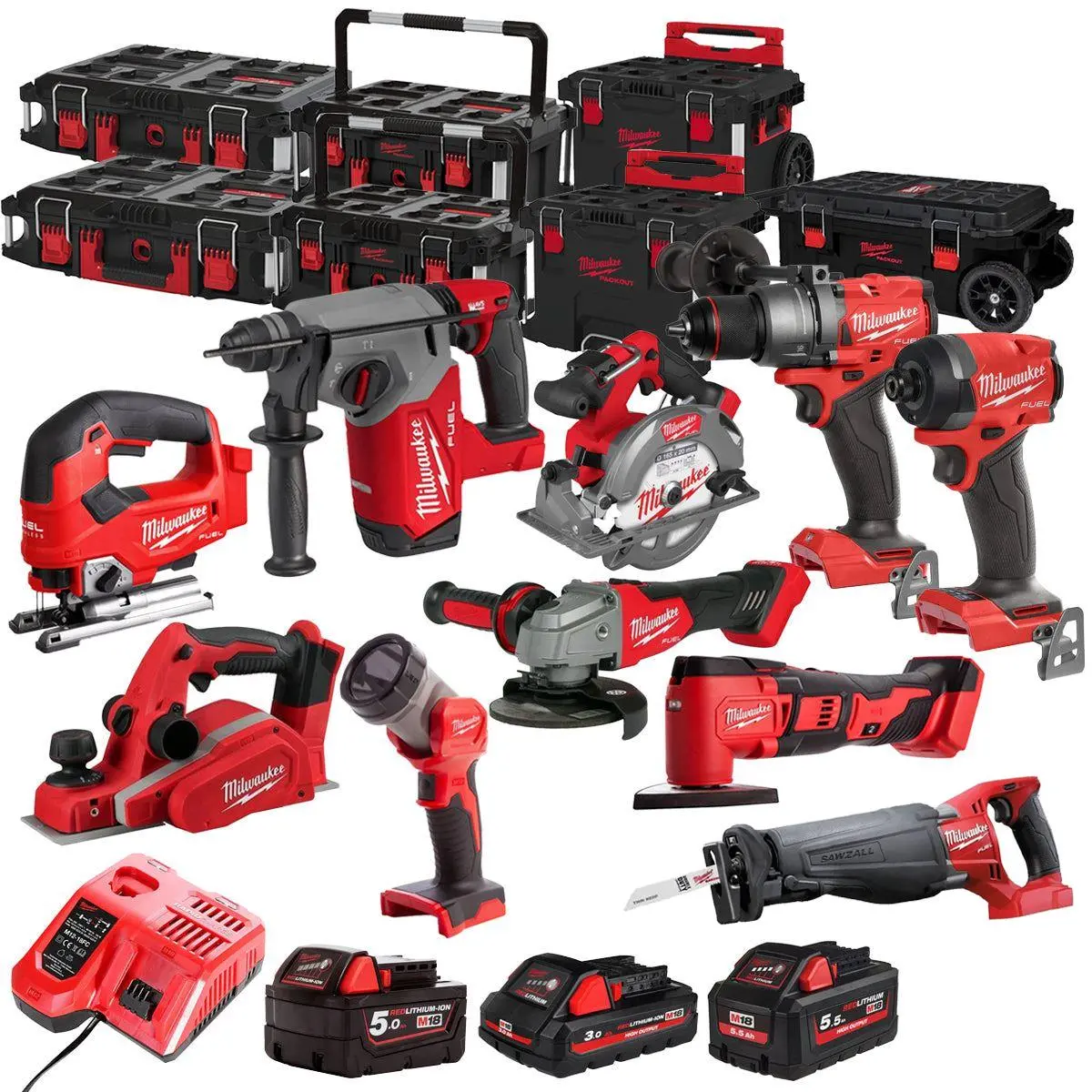 Milwaukee 18V 10 Piece Power Tool Kit With 3 X Batteries T4tkitm - 18503 1