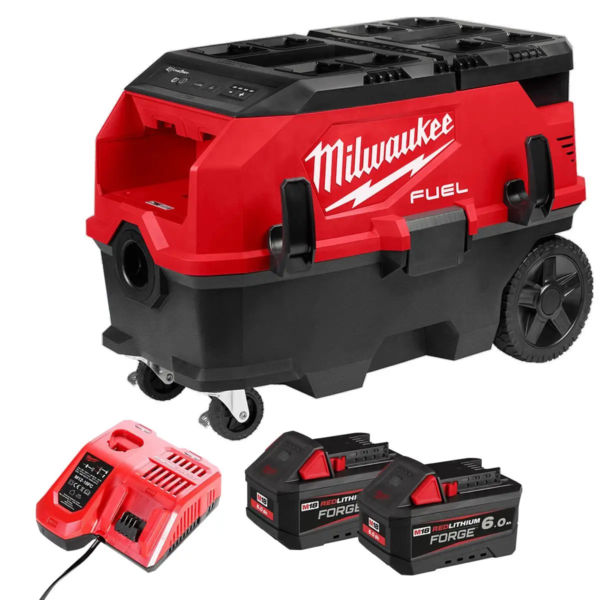 Milwaukee M18onef2vc34m-0 18V Dual Battery Brushless Dust Extractor With 2 X 6.0Ah Battery & Charger 1