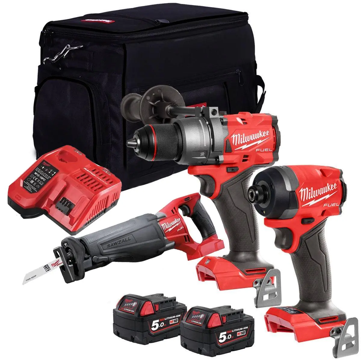Milwaukee 18V 3 Piece Power Tool Kit With 2 X 5.0Ah Batteries T4tkitm-110 1
