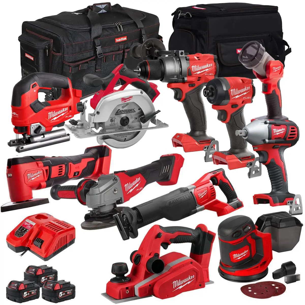 Milwaukee 18V 11 Piece Power Tool Kit With 3 X 5.0Ah Batteries T4tkitm-77 1