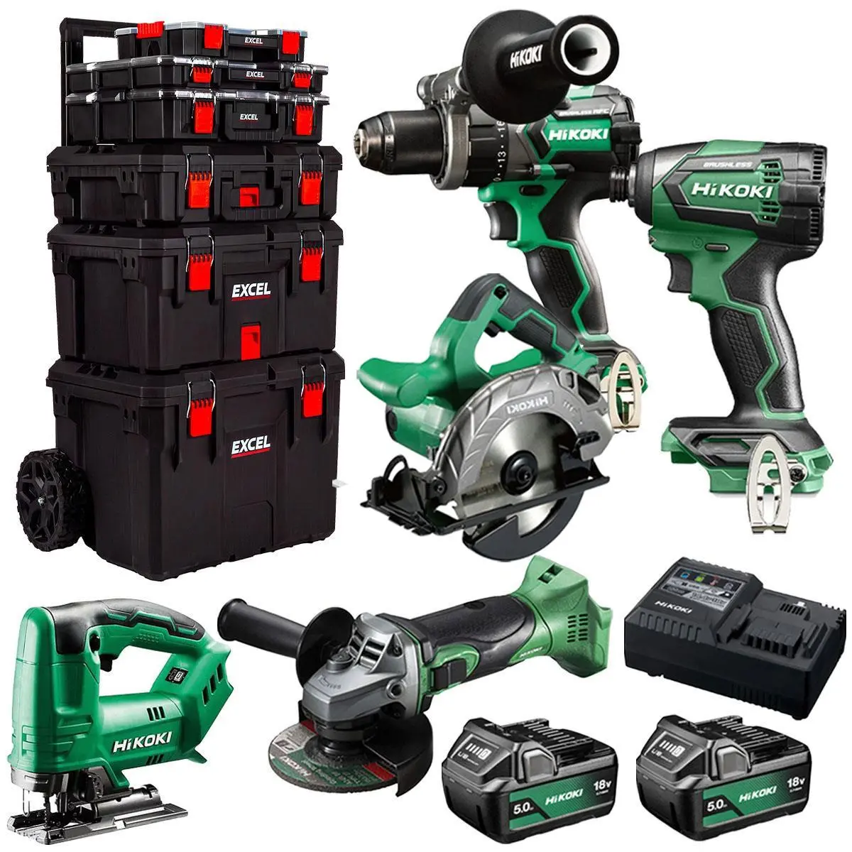 Hikoki 18V 5 Piece Power Tool Combo Kit With 2 X 5.0Ah Battery & Trolley Toolbox 1