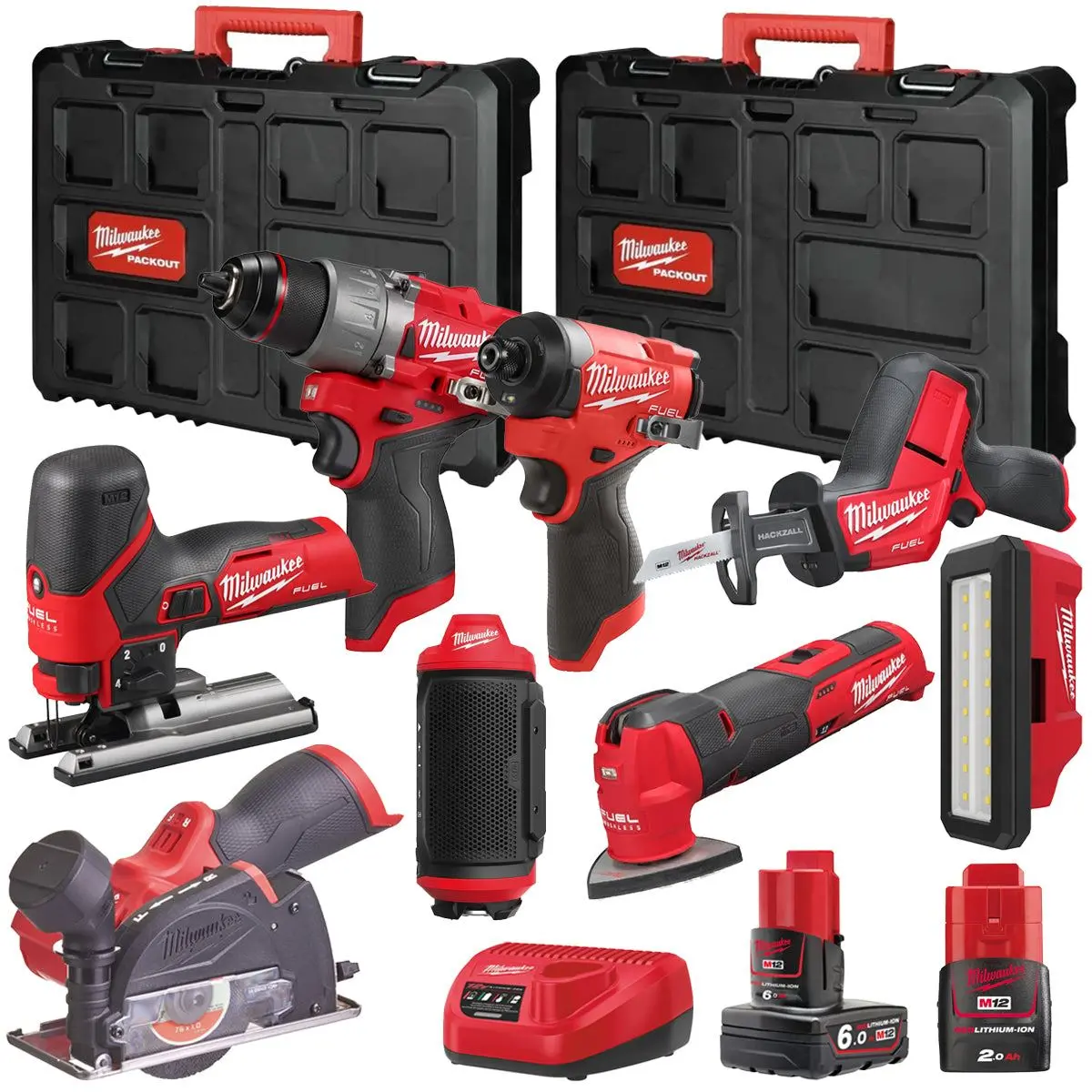 Milwaukee M12fpp7b2-623P 12V Fuel 8 Piece Powerpack Tool Kit With 1 X 6.0Ah & 2.0Ah Batteries, Charger & Case 1