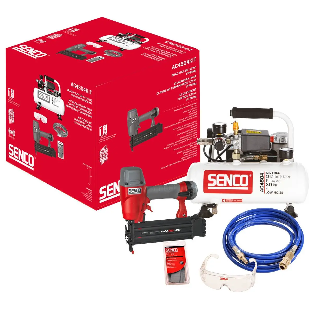 Senco Afn0024kituk2 Finish Pro Brad Nailer & Low Noise Compressor 240V 1