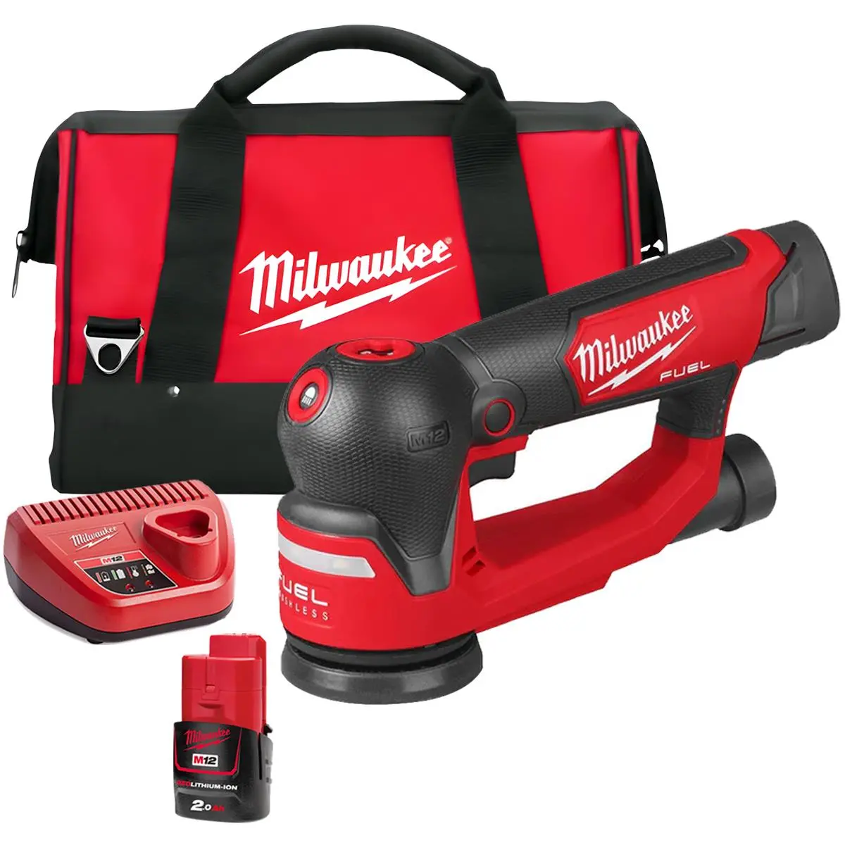 Milwaukee M12fsdr75-0B 12V Brushless 75Mm Random Orbit Sander With 1 X 2.0Ah Battery Charger & Bag 1