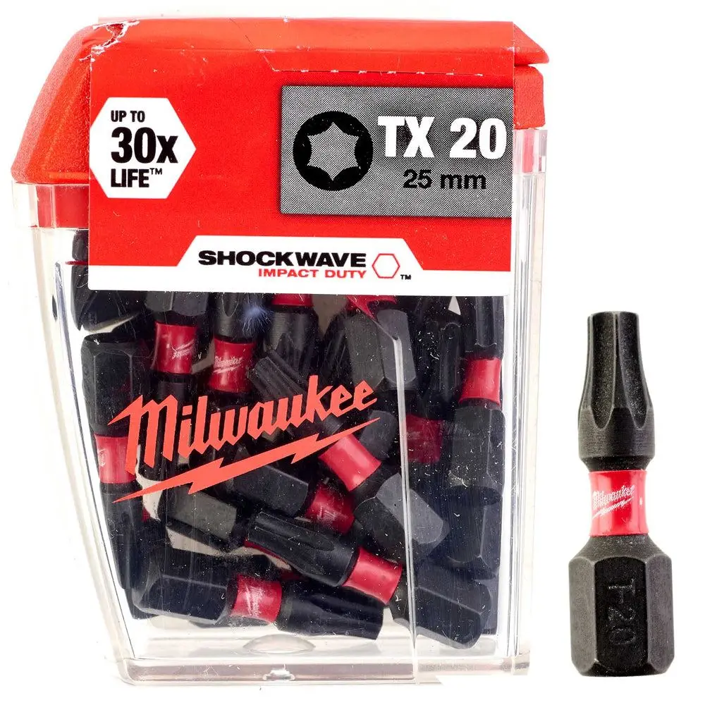 Milwaukee Shockwave Tx20 1/4" 25Mm Screwdriver Bit Box 25 Piece 4932430875 1