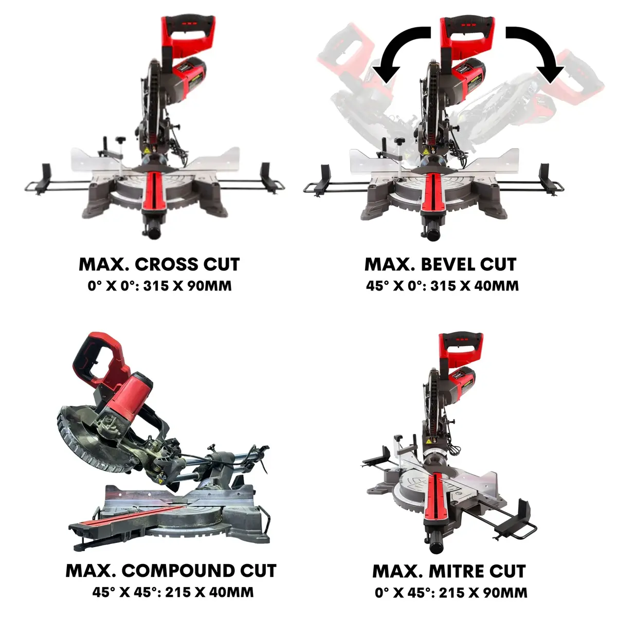 Excel 10" 255Mm Sliding Mitre Saw Double Bevel 2000W/240V With Laser 2