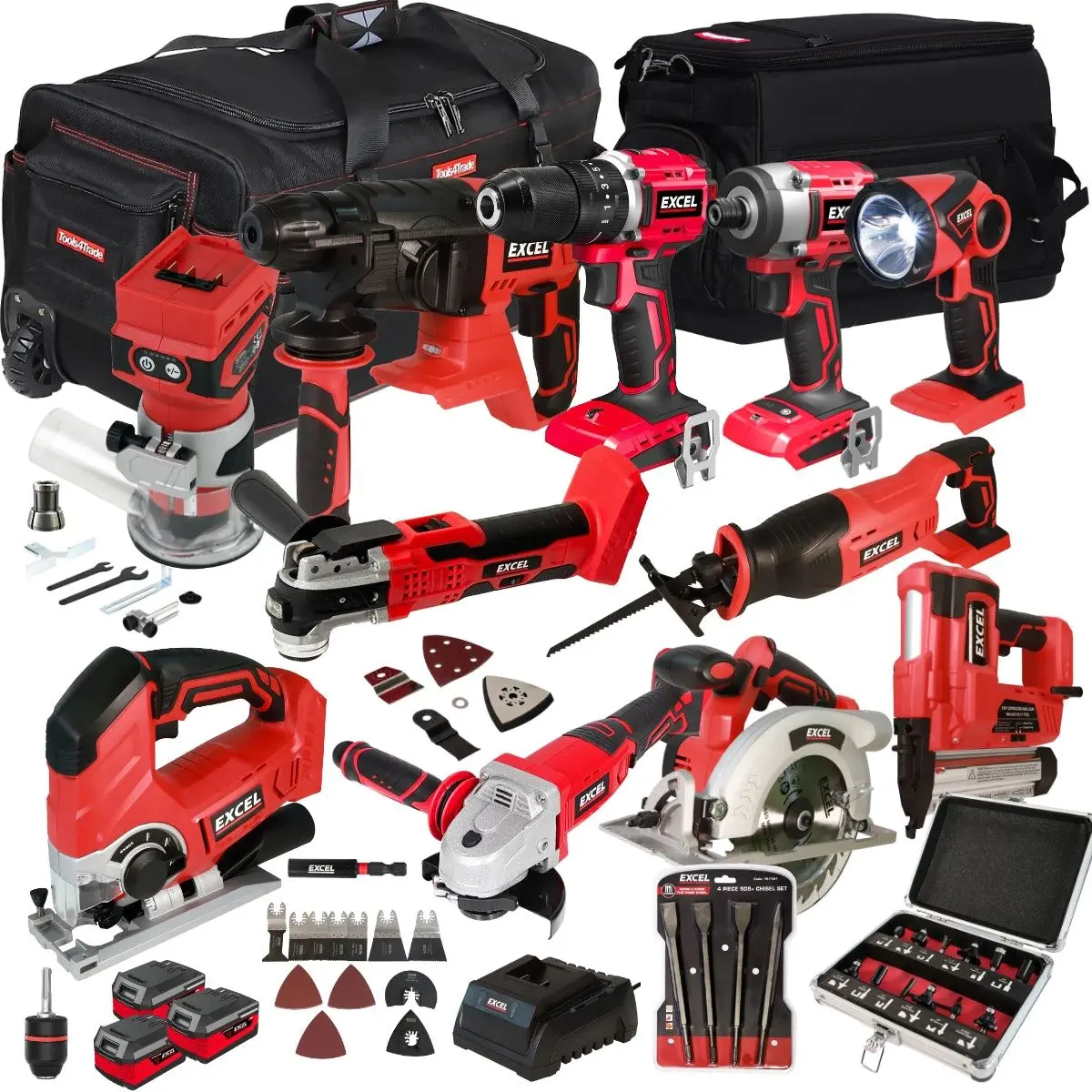 Excel 18V 11 Piece Power Tool Kit With 3 X 4.0Ah Battery Charger & Accessories Exlkit-17307 1