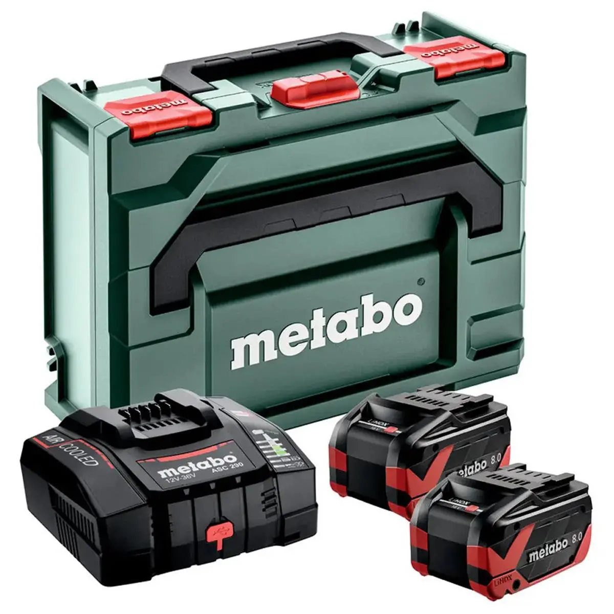 Metabo Basic Set 2 X 8.0Ah Lihdx Tabless Battery With Asc290 Charger & Metabox 145 1