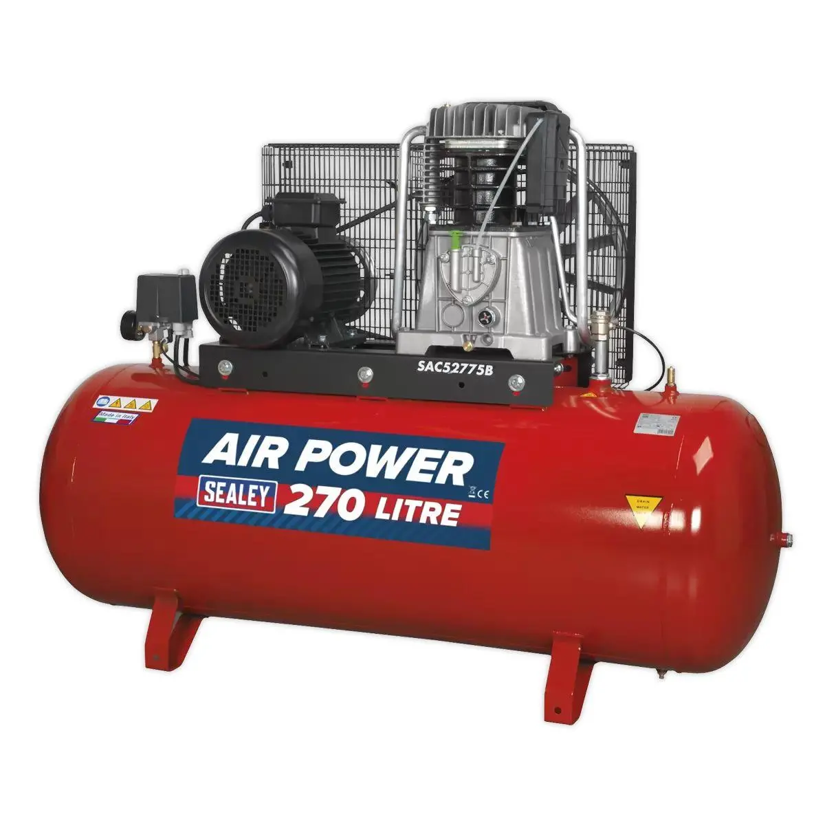 Sealey Sac52775b 270L Belt Drive Air Compressor With Cast Cylinders 415V 1