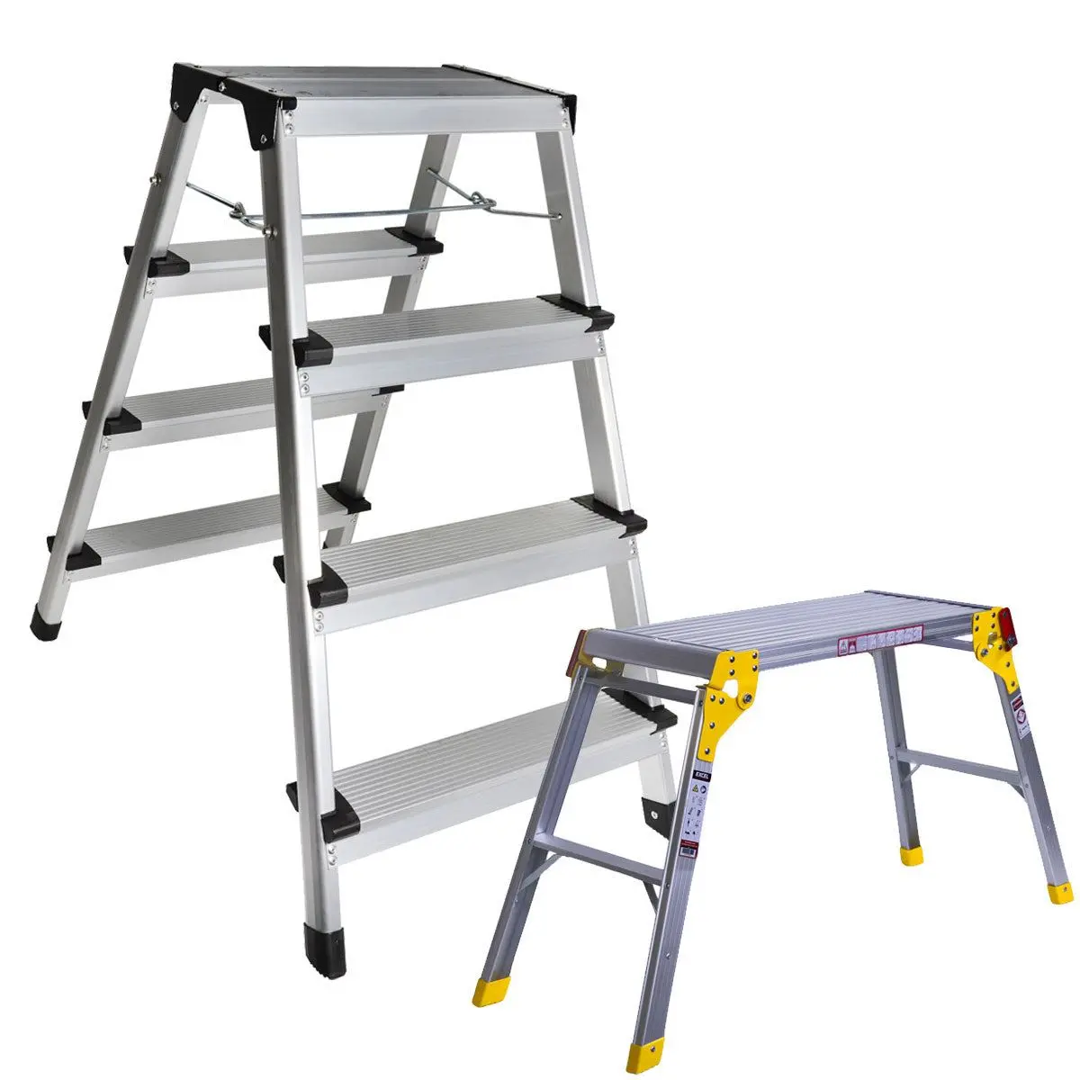Excel Aluminium Stool Ladder 4 Tread With Work Bench Folding Hop Up 300Mm 1
