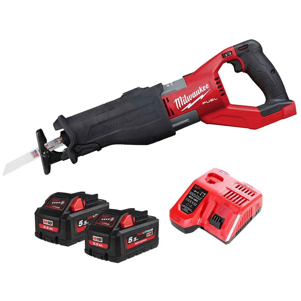 Milwaukee M18fsx-0 18V M18 Fuel Sawzall Reciprocating Saw With 2 X 5.5Ah Batteries & Charger 1