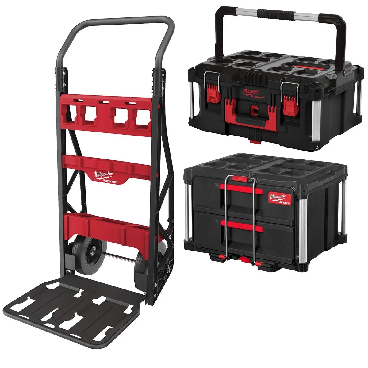 Milwaukee Packout 2 Wheeled Cart With 22" Large Toolbox & 2 Drawer Tool Box 1