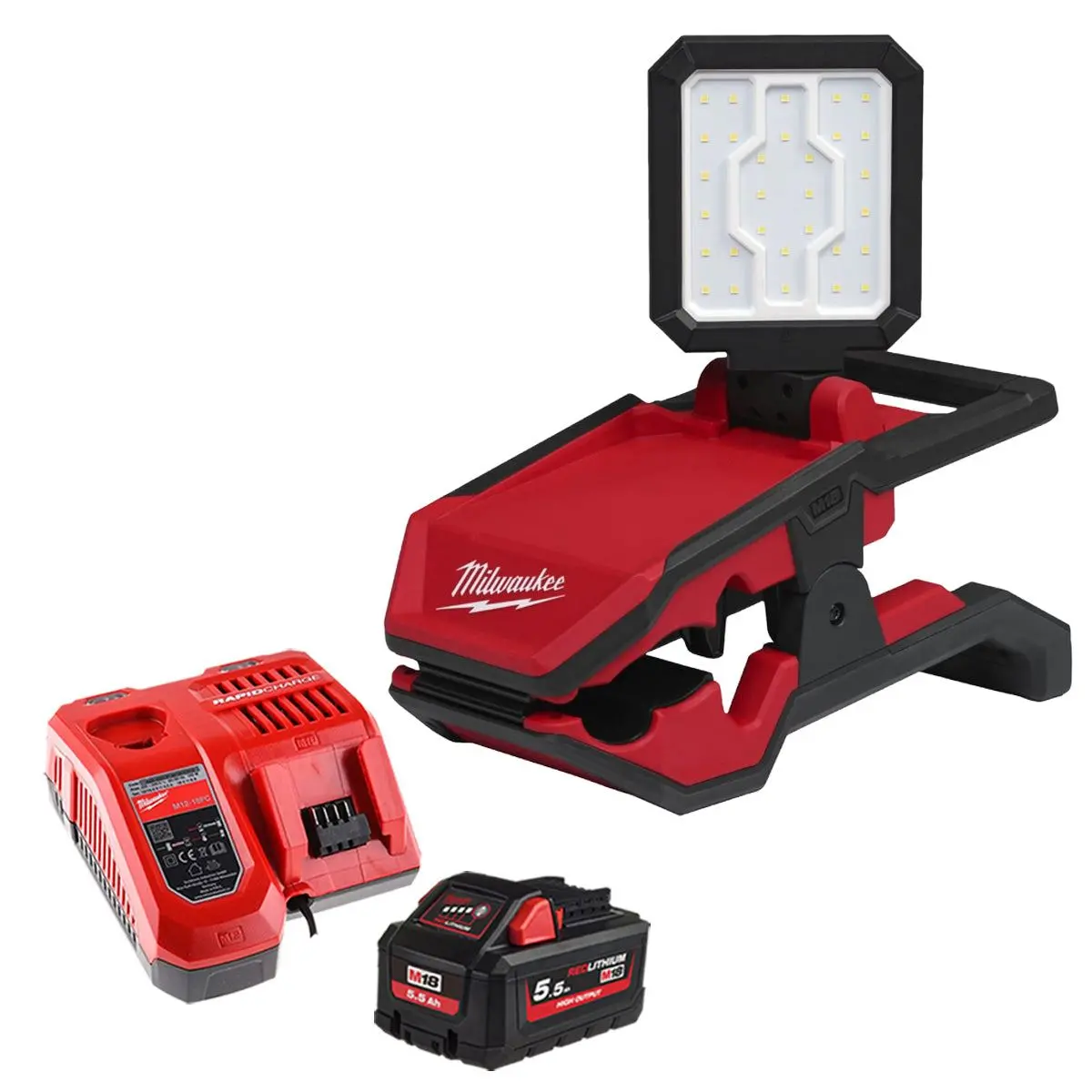 Milwaukee M18pal2-0 18V Pivoting Area Light With 1 X 5.5Ah Battery & Charger 1