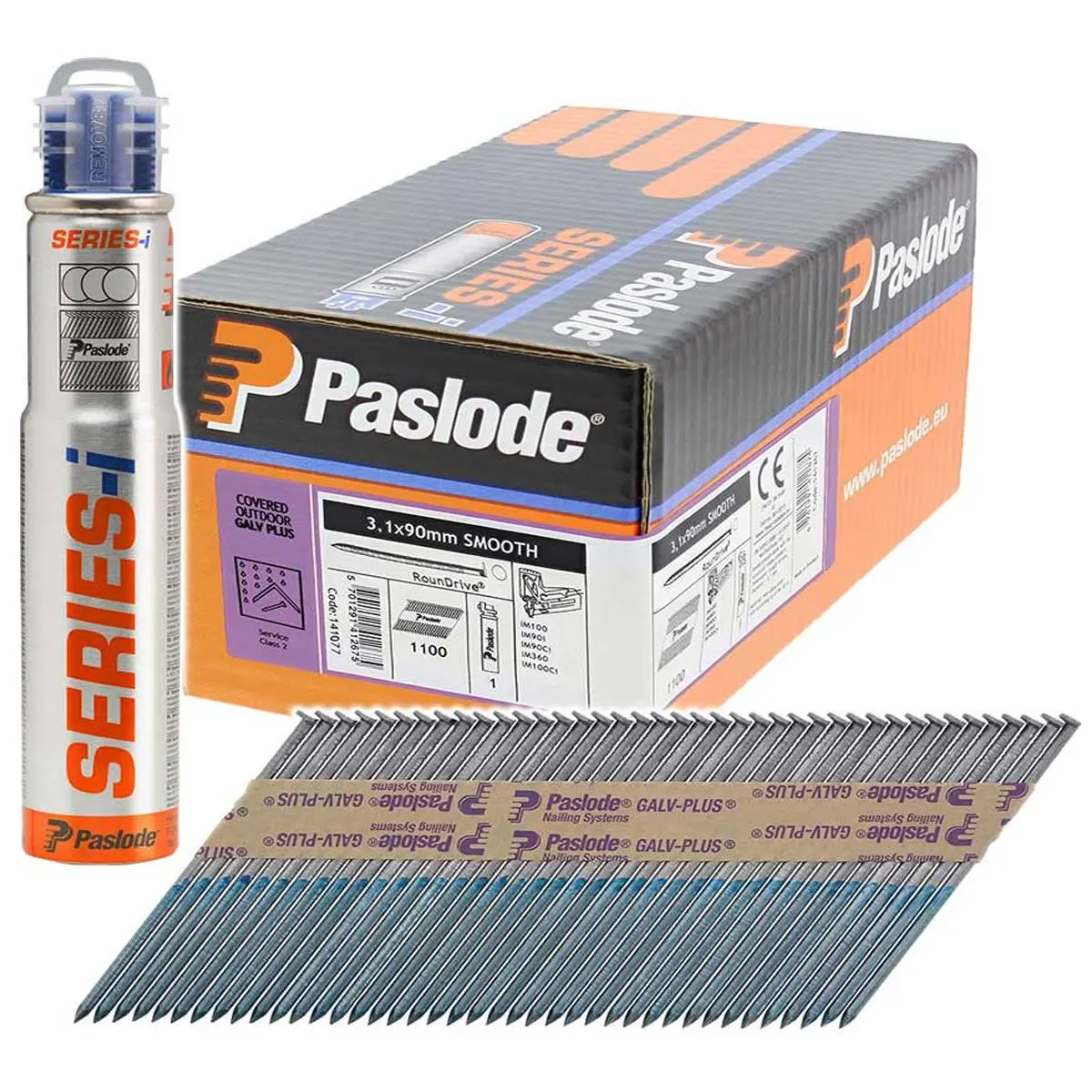 Paslode 141077 90Mm X 3.1Mm Galvanised Plus Im360ci Collated Nails - Pack Of 1100 1