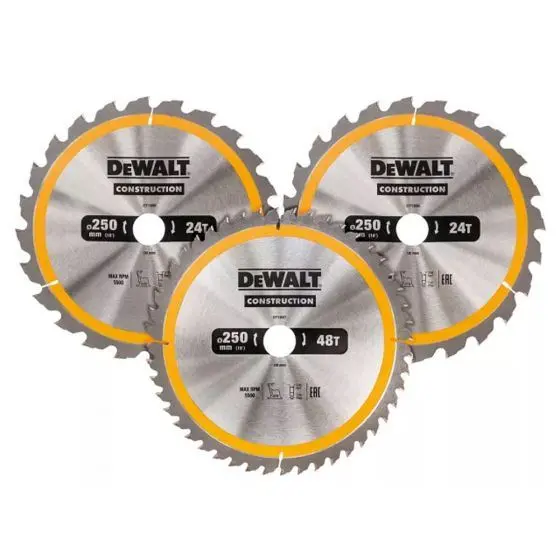 Dewalt Dt1963 Construction 250Mm Circular Saw Blade Pack Of 3 24T & 48T 1