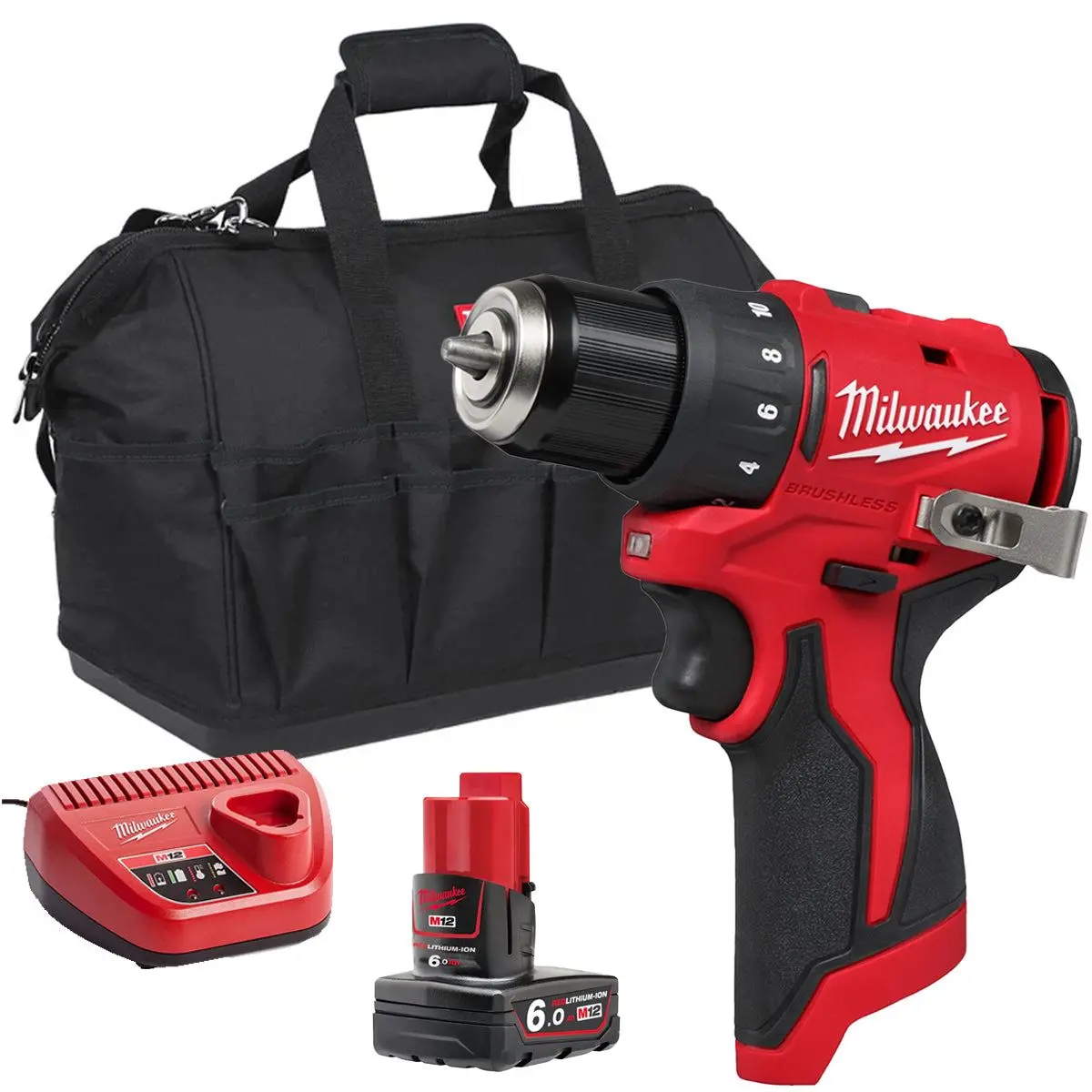 Milwaukee M12blddrc-0 12V Brushless Drill Driver With 1 X 6.0Ah Battery Charger & Bag 1